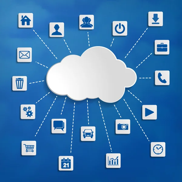 Cloud computing abstrait avec icônes médias — Image vectorielle