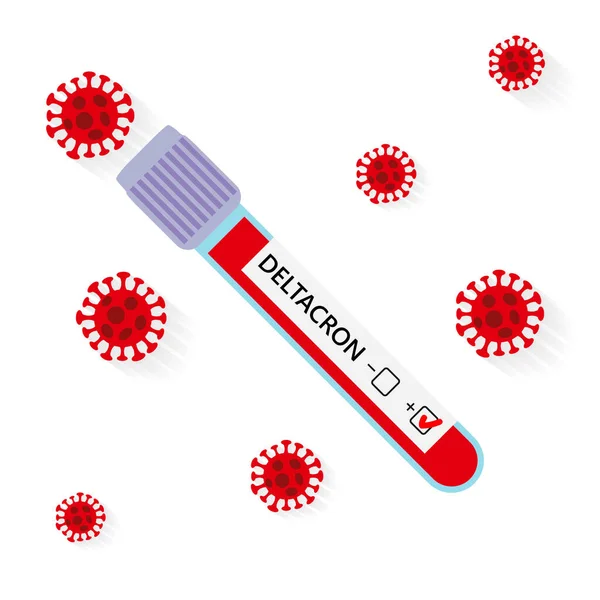 Deltacron, nuova variante del simbolo COVID-19 del coronavirus e provetta contenente sangue risultato positivo alla malattia del virus della corona Novel nel sangue. pericolosa nuova mutazione del coronavirus, composto — Vettoriale Stock