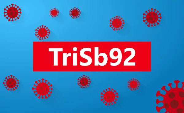 TriSb92 'nin mavi arka planda Omicron da dahil olmak üzere SARS-CoV-2 varyasyonlarına karşı potansiyel bir inhibitör olduğu haberini veriyoruz. Corona Virüs Hastalığı 2019-nCoV Pandemik Koruma Konsepti — Stok Vektör