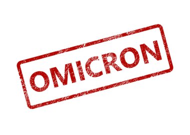 Omicron, beyaz arka planda izole edilmiş yeni COVID-19 Coronavirus damgalı pankart. Çin 'de Corona virüsü salgını, Dünya' da enfeksiyon yayılması. Kırmızı işaret COVID19, tehlike konsepti.