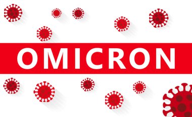 Beyaz arka planda COVID Roman Coronavirus karantinasında Omicron mutasyonu. Corona Virüs Hastalığı Salgın Koruma Konsepti