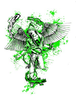 Zincirler, kentsel sanat - resim çizilmiş kanatlı adam