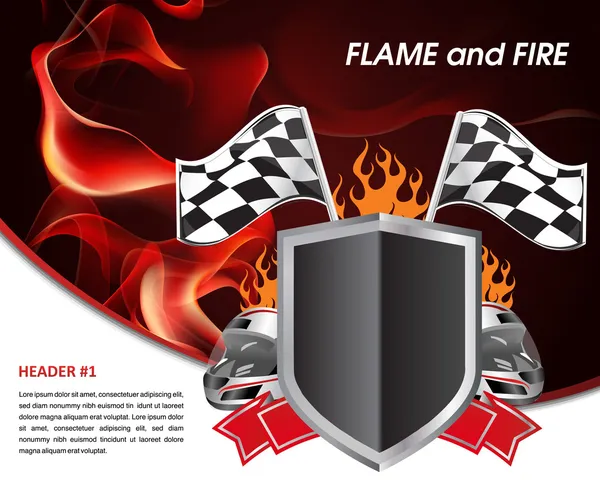 Racing poster with flames of fire and racing flag — Stock Vector