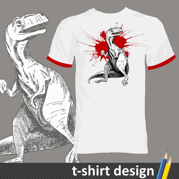 Snygg t-shirt med en tyrannosaurus - handritade illustration — Stock vektor