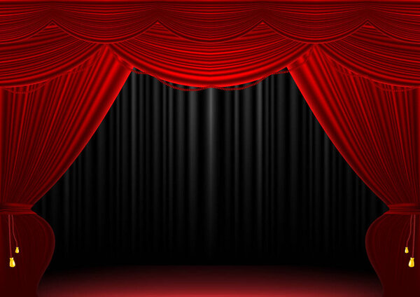 Red stage curtain illustration background.