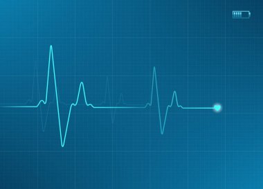 Pil simgesiyle mavi renkli elektrokardiyogram çizimi.
