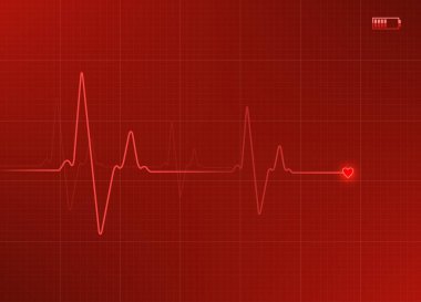 Pil simgesiyle kırmızı renkli elektrokardiyogram çizimi.