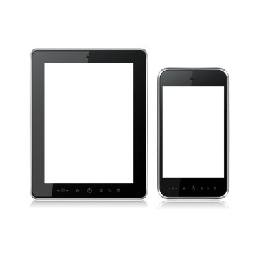 Tablet ve akıllı telefon aygıtı çizimi beyaz arkaplanda izole edildi.
