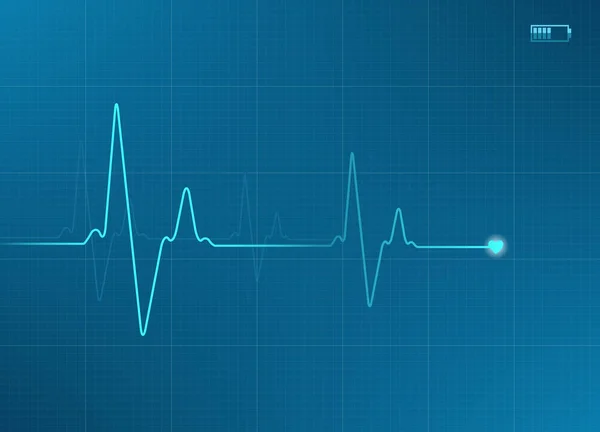 電池のアイコンと青の色の心電図イラスト — ストックベクタ