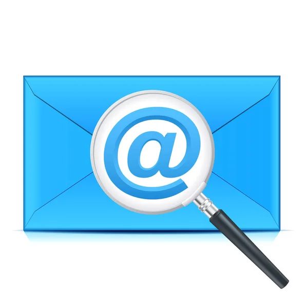 Email Icoon Symbool Met Enveloppe Vergrootglas Illustratie Geïsoleerd Witte Achtergrond — Stockvector
