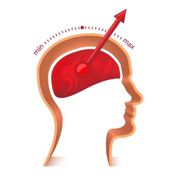 Silueta de cabeza de hombre con ilustración vectorial velocímetro cerebral aislada sobre fondo blanco — Archivo Imágenes Vectoriales