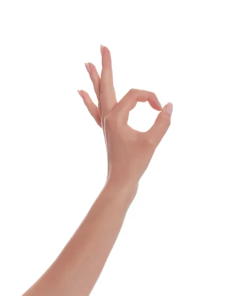 Female hand gesturing ok sign — Stock Photo, Image