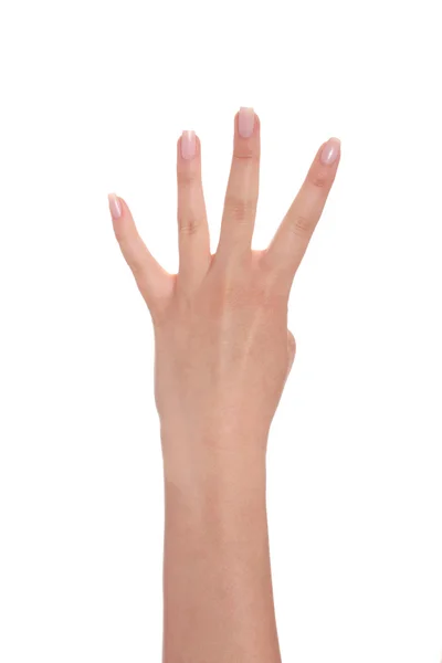 Female hand gesturing four — Stock Photo, Image