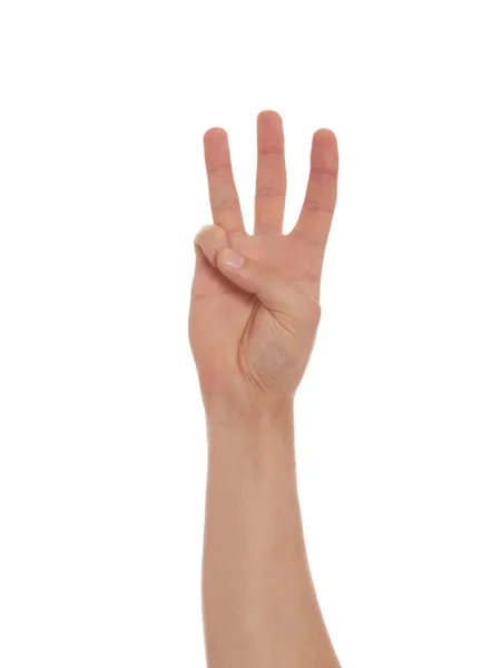 Male hand gesturing three — Stock Photo, Image