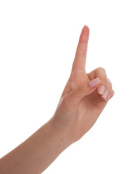 Kvinnlig hand som pekar uppåt — Stockfoto