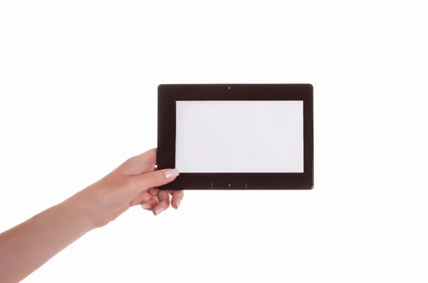 Kvinnlig hand med tablet pc-dator — Stockfoto
