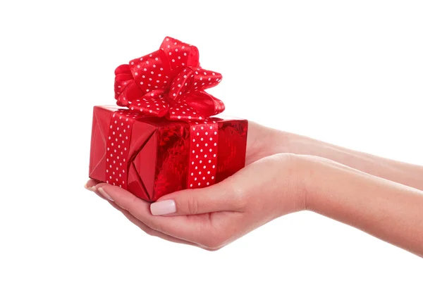 Female hands with gift box — Stock Photo, Image