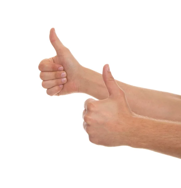 Mężczyzna ręce skrzyżowane kciuki — Zdjęcie stockowe