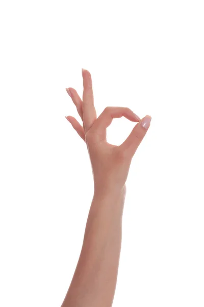 Weibliche Hand gestikuliert ok Zeichen — Stockfoto
