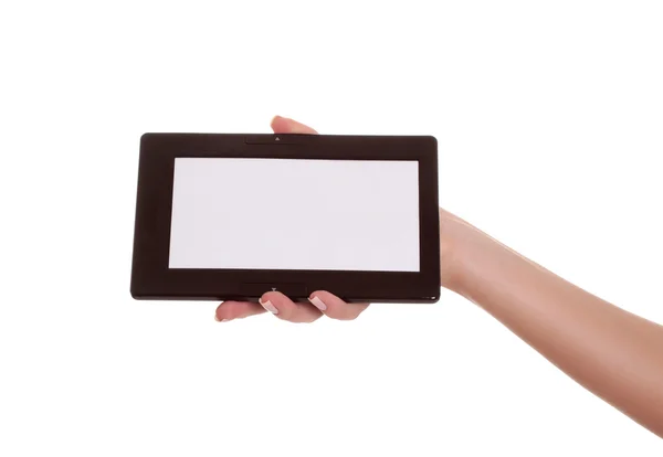 Kvinnlig hand med tablet pc-dator — Stockfoto