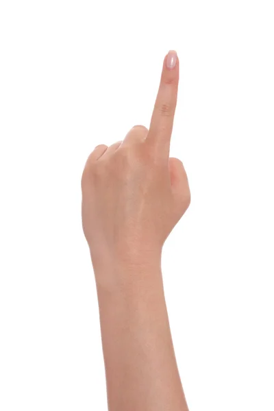 Female hand pointing up — Stock Photo, Image