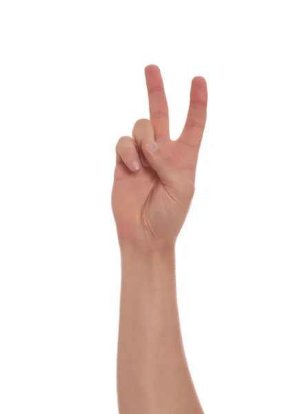 Male hand gesturing victory sign — Stock Photo, Image