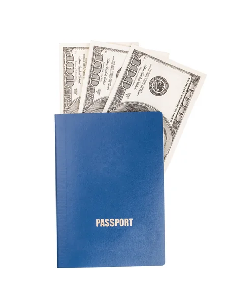 Паспорт і долари на білому тлі — стокове фото