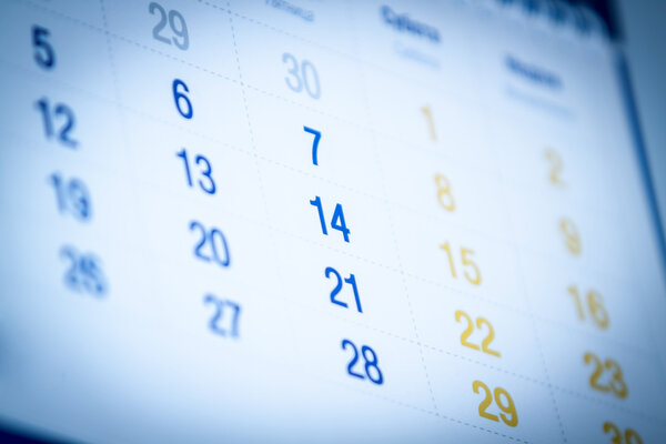 Blue toned calendar page