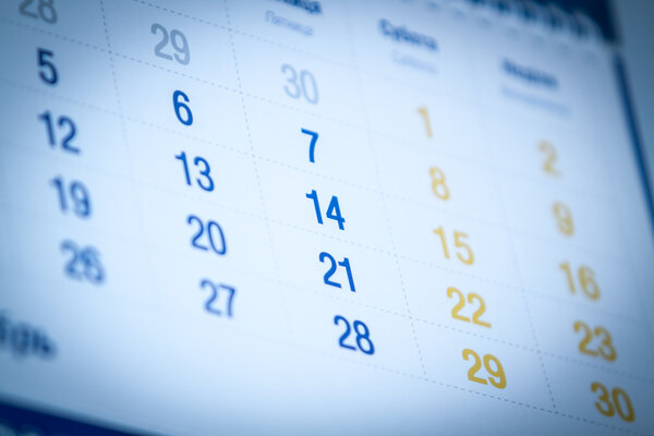 Blue toned calendar page