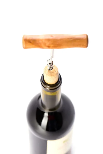 Fles wijn met corkscrew — Stockfoto