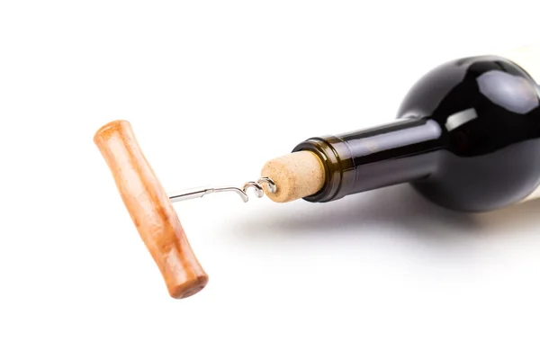 Fles wijn met corkscrew — Stockfoto