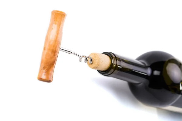 Fles wijn met corkscrew — Stockfoto