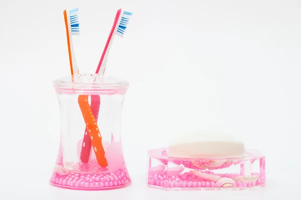 Toothbrushes and soap close up — Stock Photo, Image