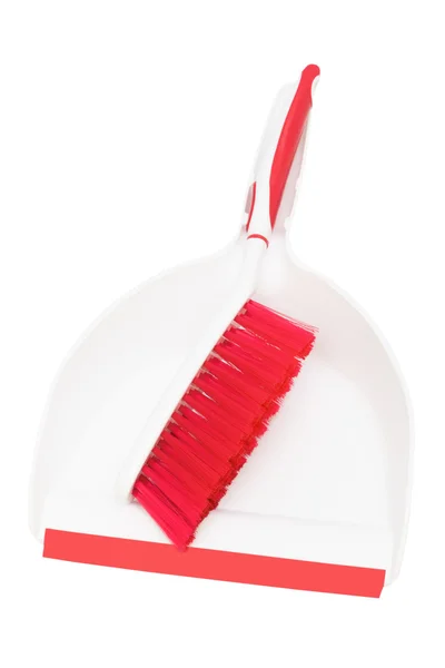 Red dustpan and brush — Stock Photo, Image