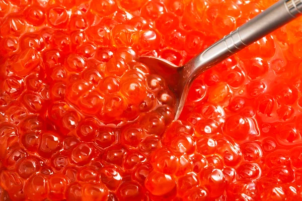 Colher em caviar vermelho — Fotografia de Stock