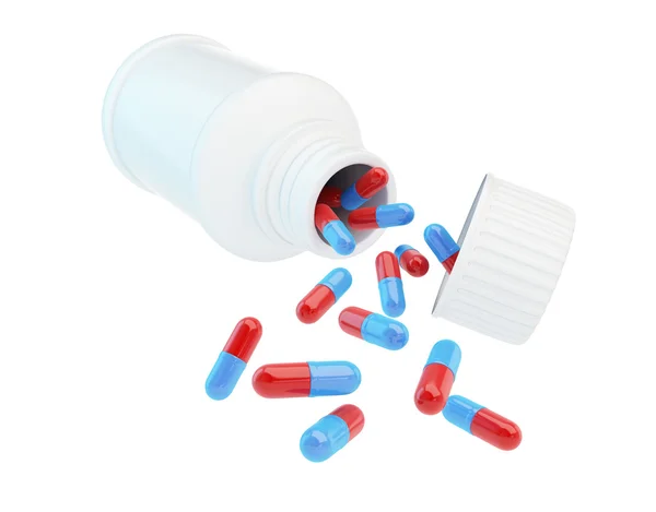 Белый пластиковый медицинский контейнер для таблеток — стоковое фото