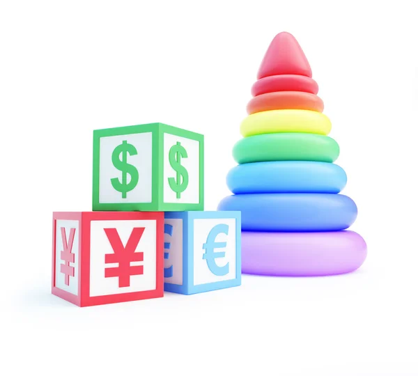Алфавитный куб финансового знака пирамиды игрушки — стоковое фото