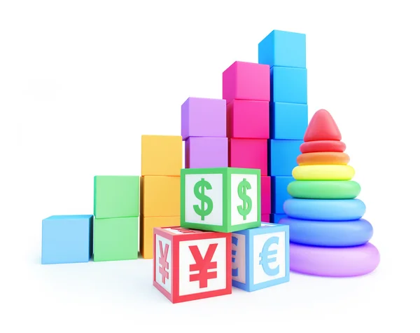 Alfabeto cubo finanças sinal pirâmide brinquedo — Fotografia de Stock