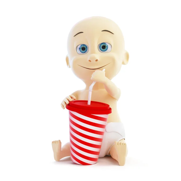 Bambino bere soda su uno sfondo bianco — Foto Stock