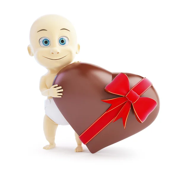 Bebé regalo corazón de chocolate sobre un fondo blanco —  Fotos de Stock