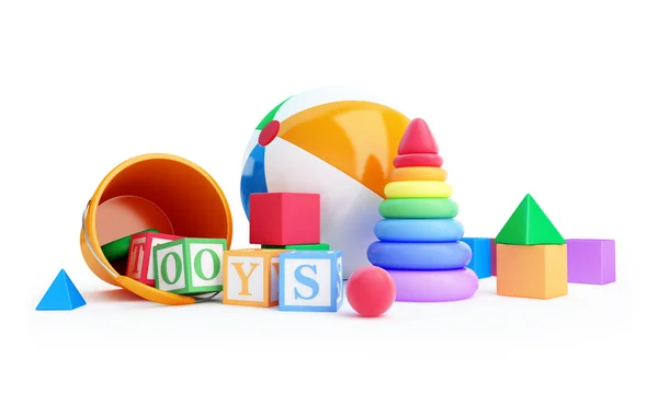 Jouets alphabet cube, ballon de plage, pyramide — Photo