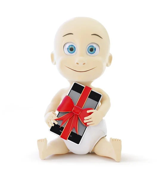 Baby Smartphone Geschenk 3D-Illustrationen auf weißem Hintergrund — Stockfoto