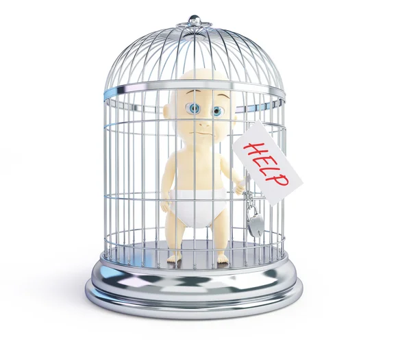 Baby request for assistance in a bird cage 3d Illustrations — Stock Photo, Image