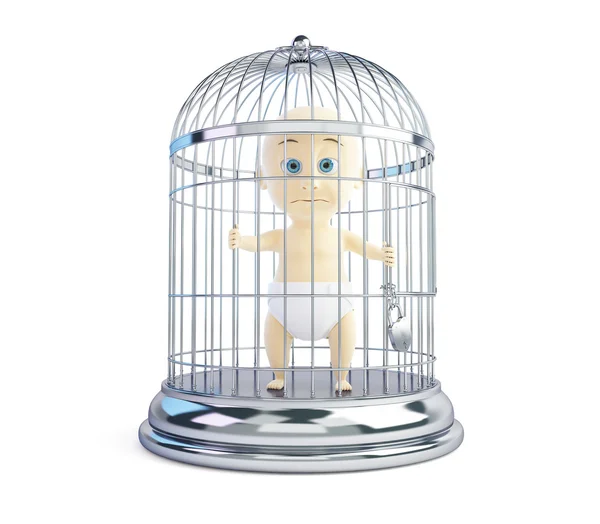 Enfant dans une cage sur fond blanc — Photo