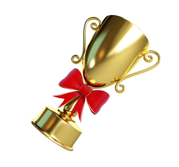 Geschenk gouden trofee cup 3D-illustraties op een witte achtergrond — Stockfoto