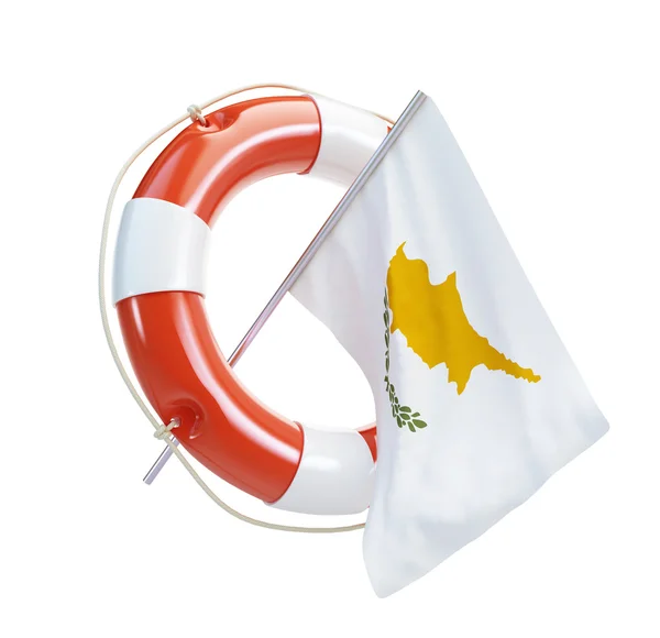 Kyperská vlajka záchranný kruh, záchranný kruh, záchranné boje na bílém pozadí — Stock fotografie