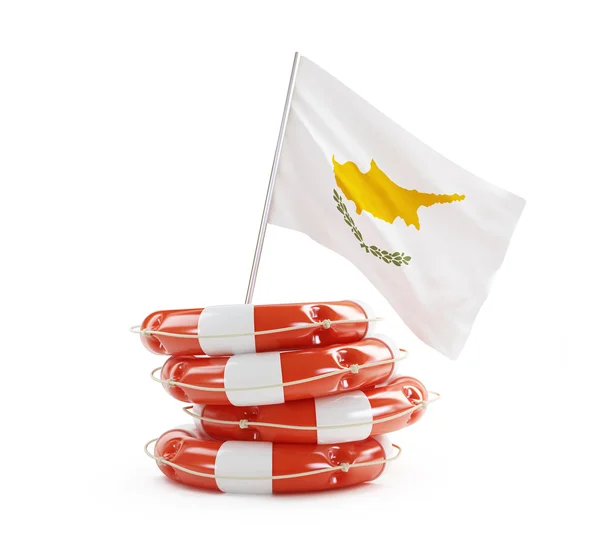 救助円、救命浮輪、白い背景に生命ブイでキプロスの国旗 — ストック写真