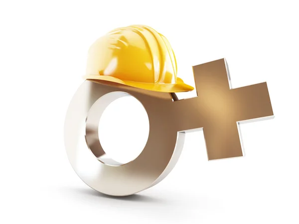 Lavoro per le donne, simbolo Casco da costruzione donna su sfondo bianco — Foto Stock