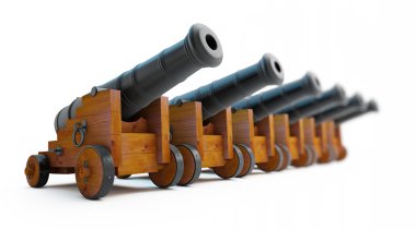 Old cannons row on a white background clipart