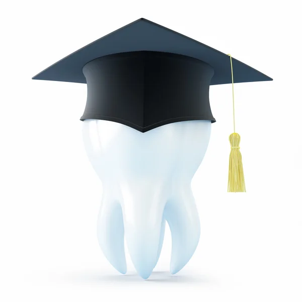 Graduation cap tooth on a white background — Stock Photo, Image